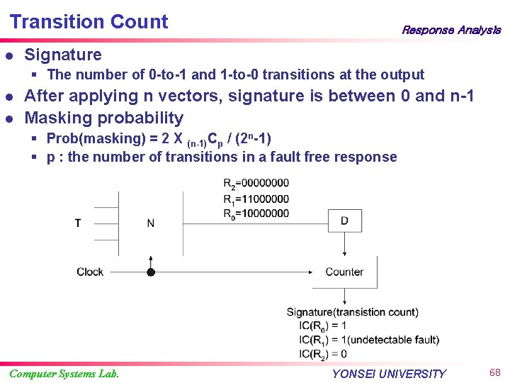 Transition Count l Response Analysis Signature § The number of 0 -to-1 and 1