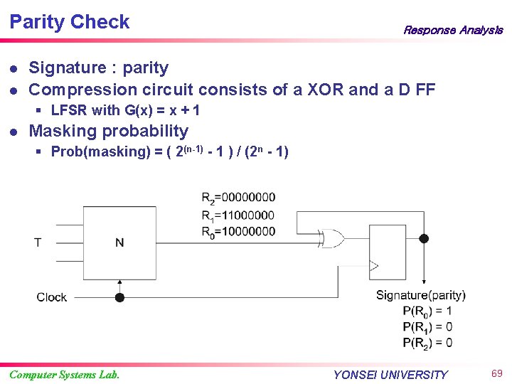 Parity Check l l Response Analysis Signature : parity Compression circuit consists of a
