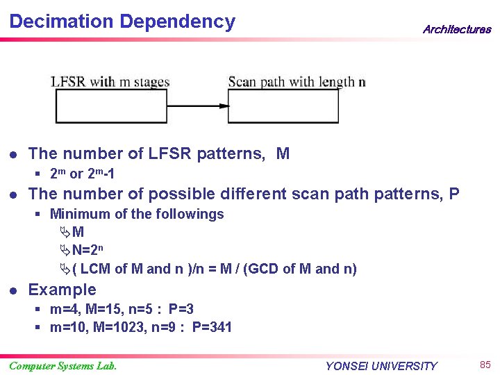 Decimation Dependency l Architectures The number of LFSR patterns, M § 2 m or