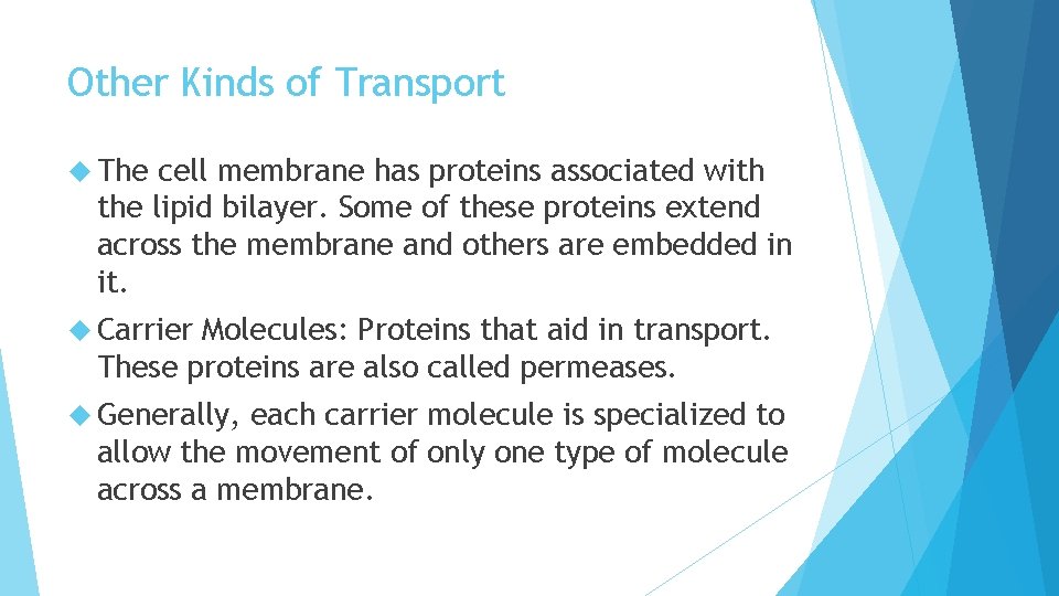 Other Kinds of Transport The cell membrane has proteins associated with the lipid bilayer.
