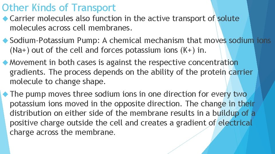 Other Kinds of Transport Carrier molecules also function in the active transport of solute