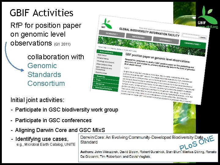 GBIF Activities Rf. P for position paper on genomic level observations (Q 1 2011)