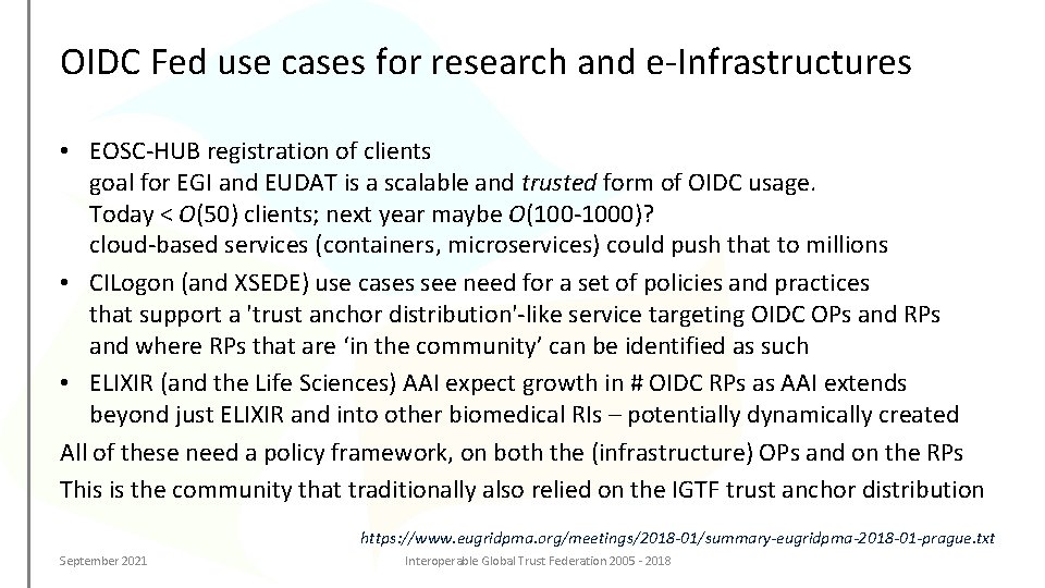 OIDC Fed use cases for research and e-Infrastructures • EOSC-HUB registration of clients goal