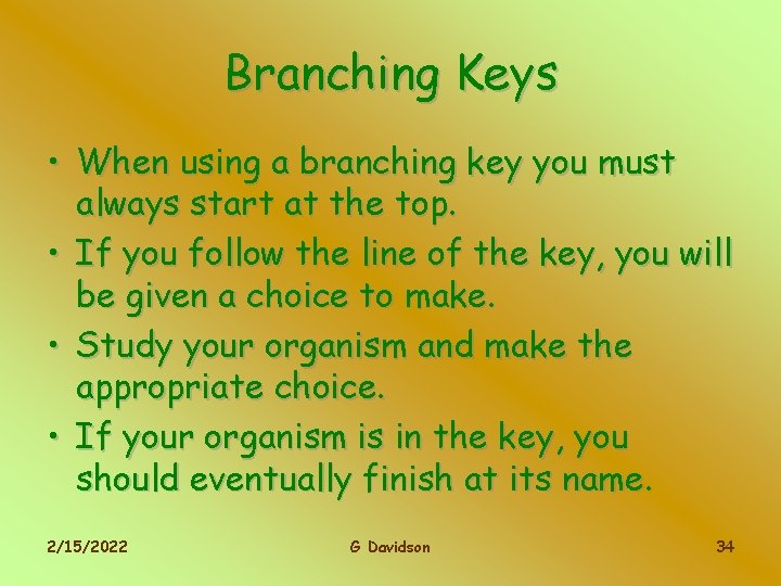Branching Keys • When using a branching key you must always start at the