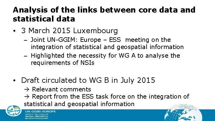 Analysis of the links between core data and statistical data • 3 March 2015