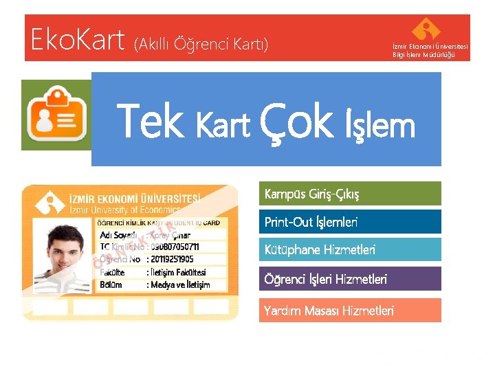Eko. Kart (Akıllı Öğrenci Kartı) İzmir Ekonomi Üniversitesi Bilgi İşlem Müdürlüğü Tek Kart Çok