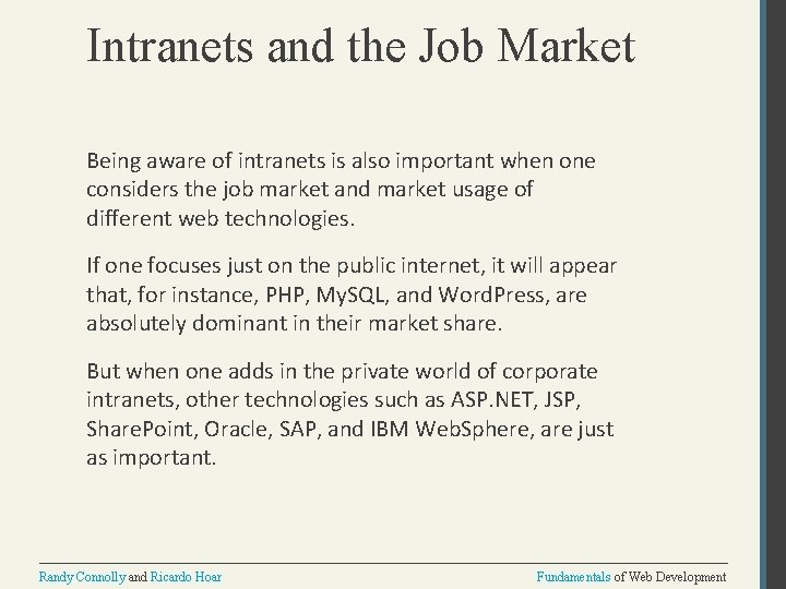 Intranets and the Job Market Being aware of intranets is also important when one