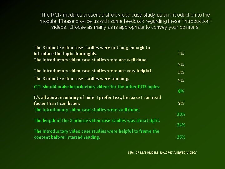 The RCR modules present a short video case study as an introduction to the