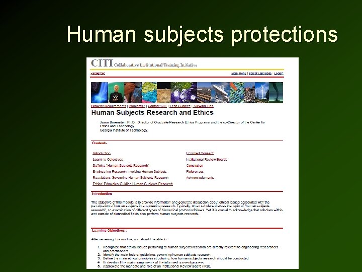 Human subjects protections 