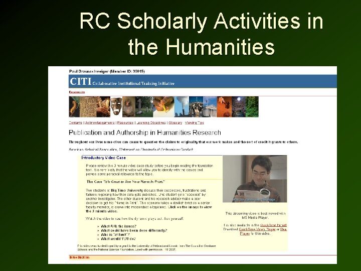 RC Scholarly Activities in the Humanities 