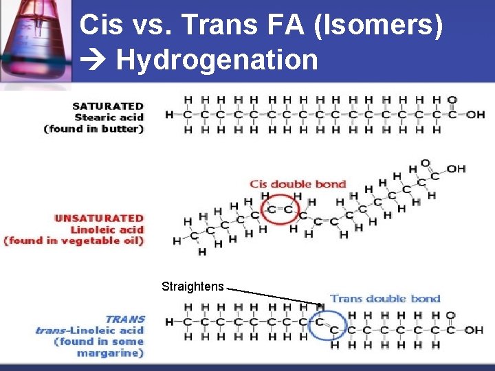 Cis vs. Trans FA (Isomers) Hydrogenation Straightens 