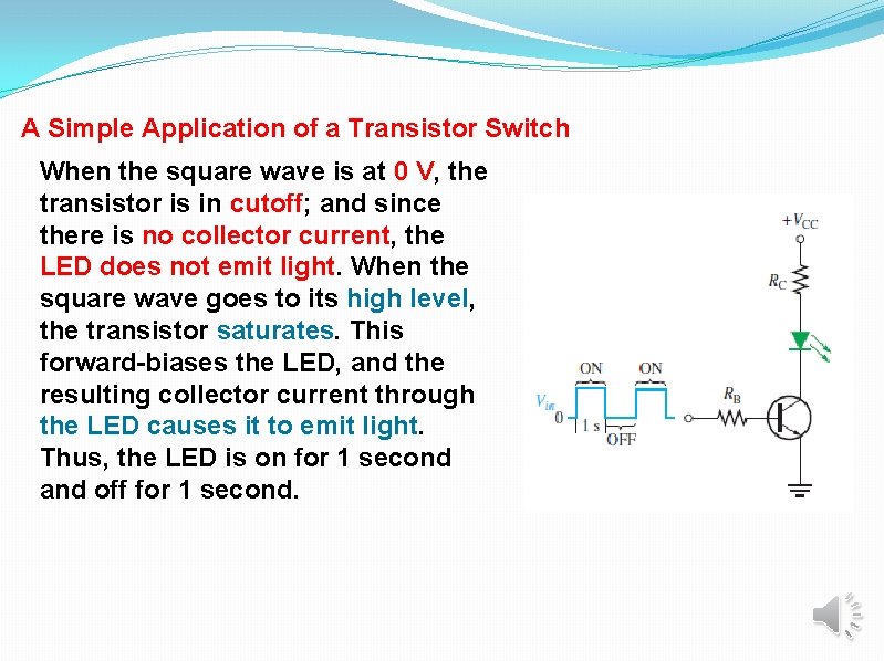 A Simple Application of a Transistor Switch When the square wave is at 0