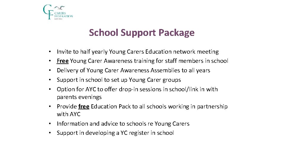 School Support Package Invite to half yearly Young Carers Education network meeting Free Young