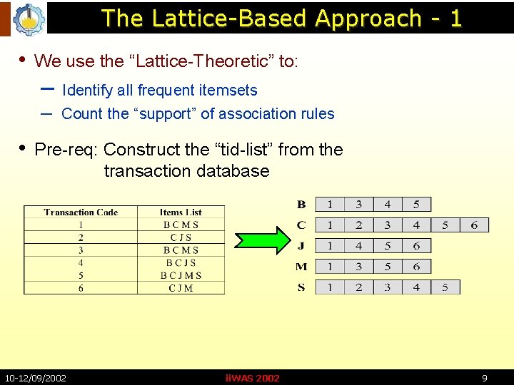 The Lattice-Based Approach - 1 • • We use the “Lattice Theoretic” to: –