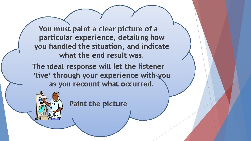 You must paint a clear picture of a particular experience, detailing how you handled