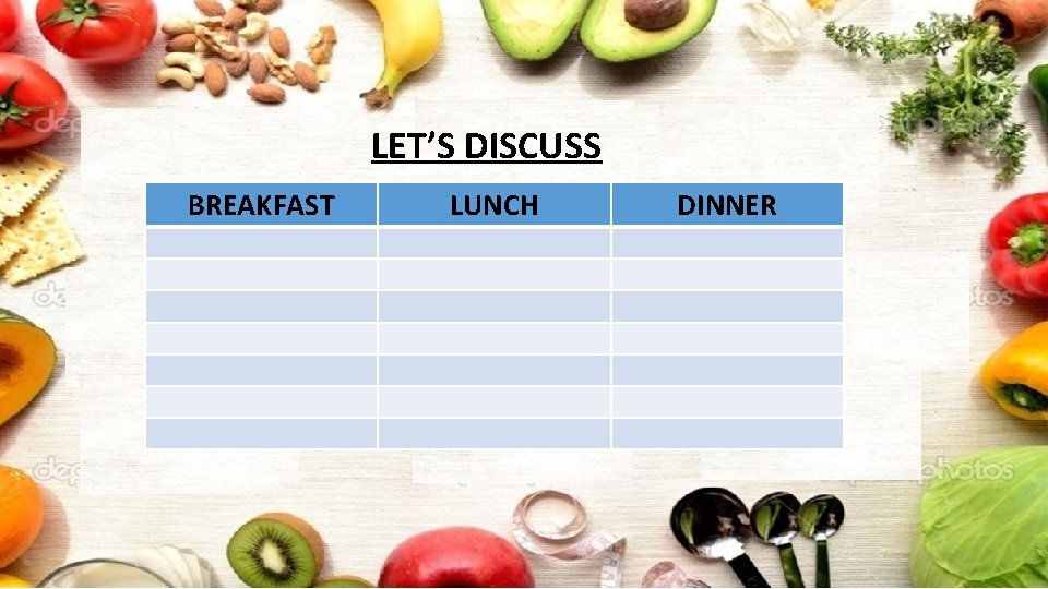 LET’S DISCUSS BREAKFAST LUNCH DINNER 