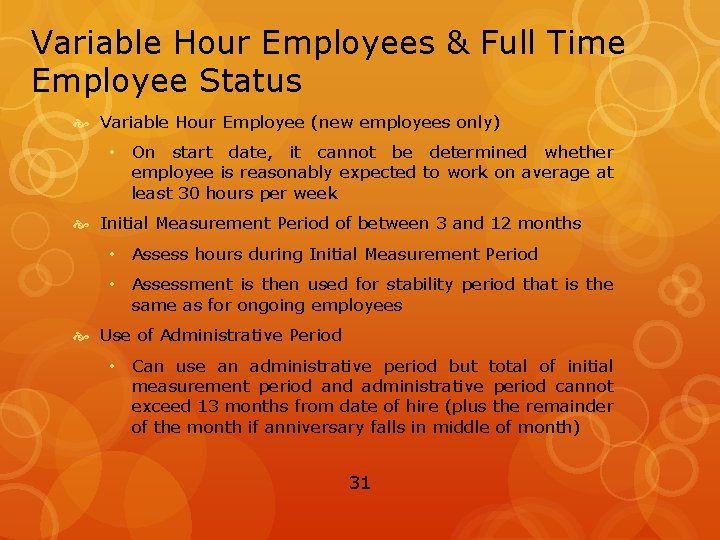 Variable Hour Employees & Full Time Employee Status Variable Hour Employee (new employees only)