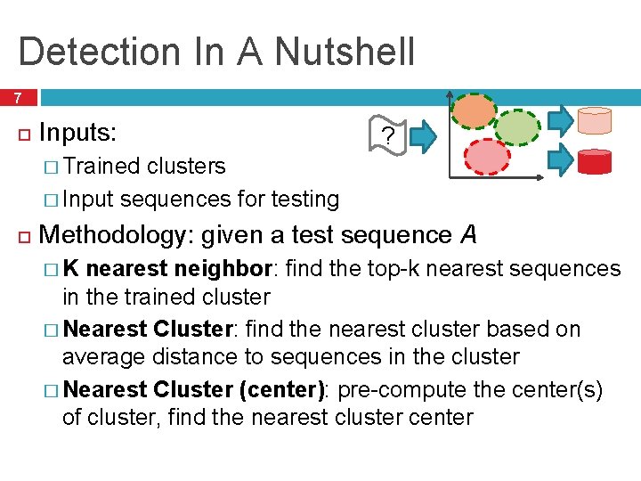 Detection In A Nutshell 7 Inputs: ? � Trained clusters � Input sequences for