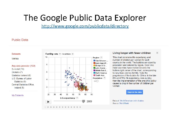 The Google Public Data Explorer http: //www. google. com/publicdata/directory 