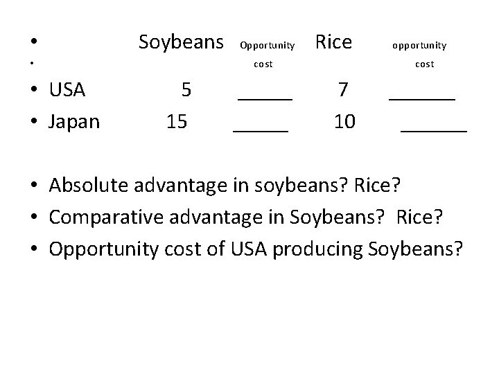  • Soybeans Rice cost • • USA • Japan Opportunity 5 15 _____