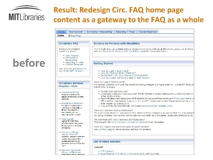 Result: Redesign Circ. FAQ home page content as a gateway to the FAQ as