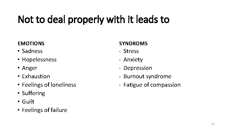 Not to deal properly with it leads to EMOTIONS • • Sadness Hopelessness Anger