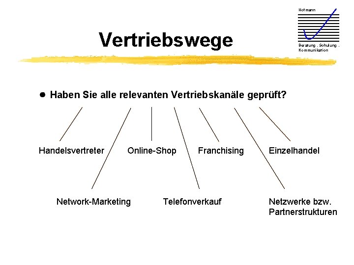 Hofmann Vertriebswege Beratung. Schulung. Kommunikation ● Haben Sie alle relevanten Vertriebskanäle geprüft? Handelsvertreter Online-Shop