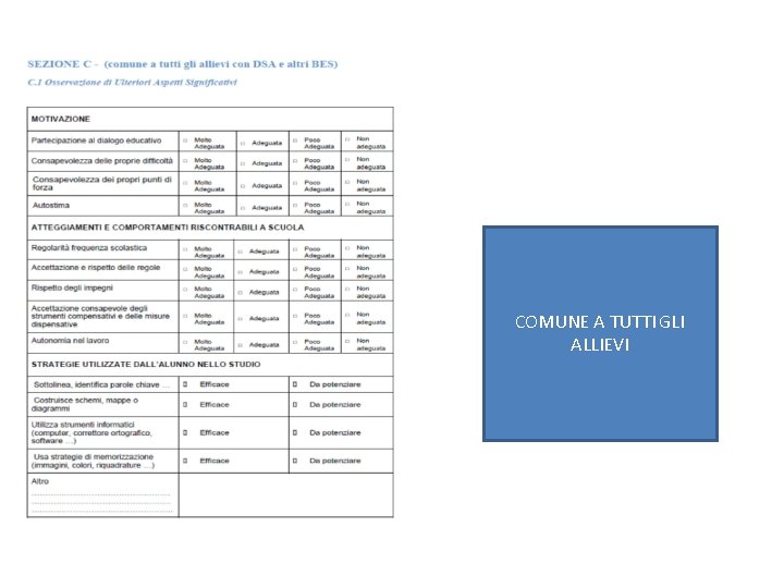 COMUNE A TUTTI GLI ALLIEVI 