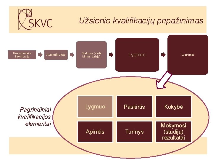 Užsienio kvalifikacijų pripažinimas Dokumentai ir informacija Autentiškumas Pagrindiniai kvalifikacijos elementai Statusas (vertė kilmės šalyje)