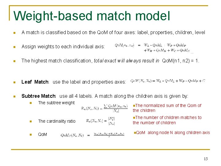 Weight-based match model n A match is classified based on the Qo. M of