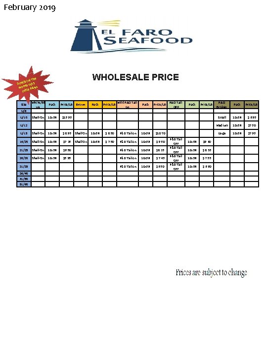 February 2019 WHOLESALE PRICE the ial of Spec h U/15 t mon e $8.