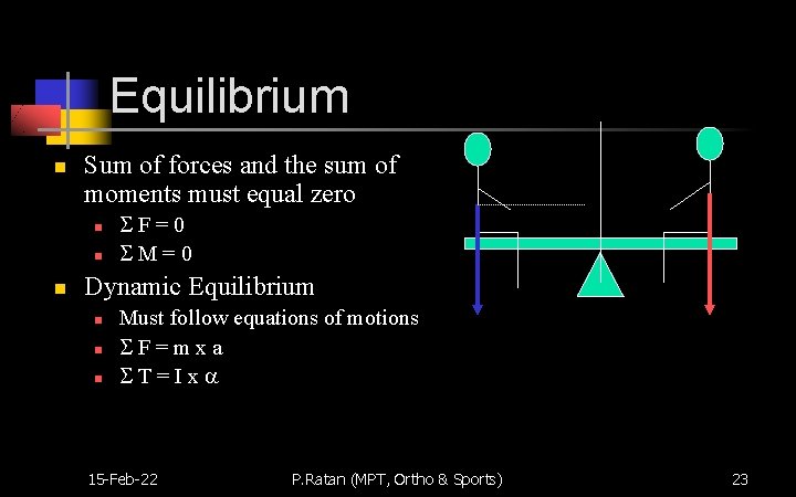 Equilibrium n Sum of forces and the sum of moments must equal zero n