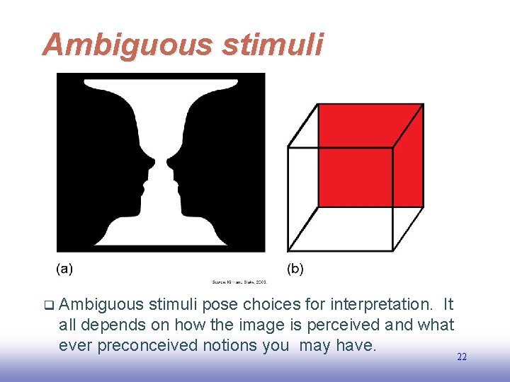 Ambiguous stimuli q EE 141 Ambiguous stimuli pose choices for interpretation. It all depends