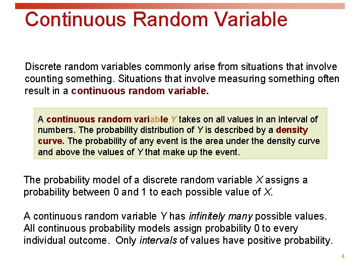 Continuous Random Variable Discrete random variables commonly arise from situations that involve counting something. Continuous Random Variable Discrete random variables commonly arise from situations that involve counting something.