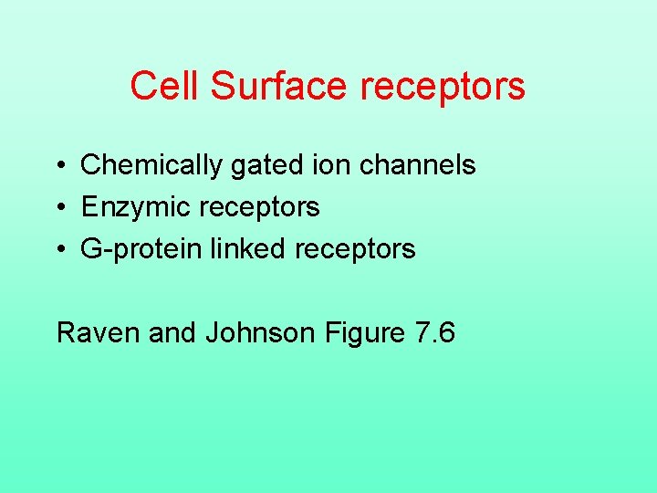 Cell Surface receptors • Chemically gated ion channels • Enzymic receptors • G-protein linked