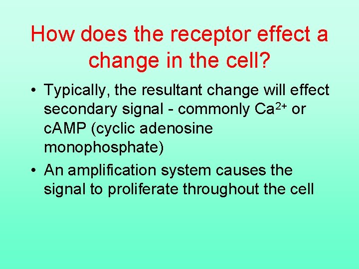 How does the receptor effect a change in the cell? • Typically, the resultant