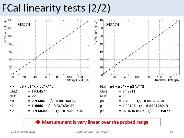 FCal linearity tests (2/2) M 82 C 4 M 84 C 4 F(x) =