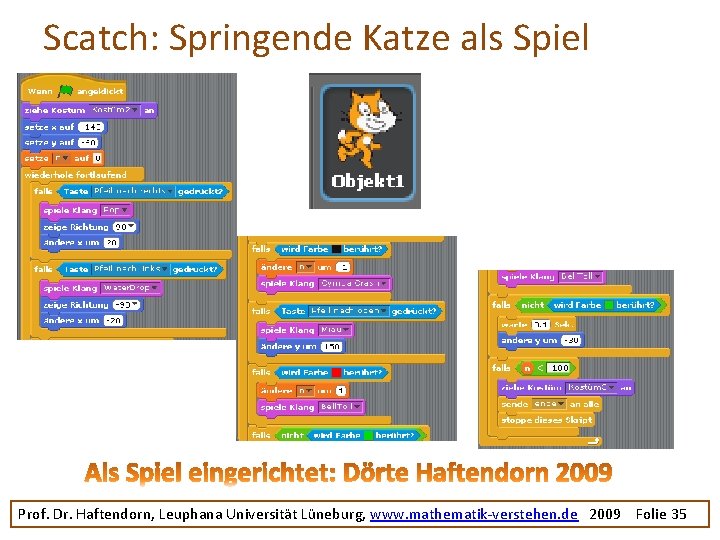 Scatch: Springende Katze als Spiel Prof. Dr. Haftendorn, Leuphana Universität Lüneburg, www. mathematik-verstehen. de