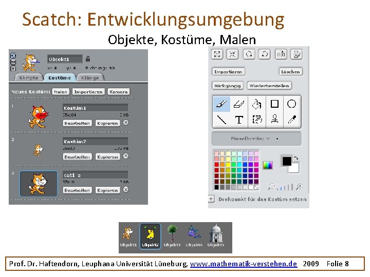 Scatch: Entwicklungsumgebung Objekte, Kostüme, Malen Prof. Dr. Haftendorn, Leuphana Universität Lüneburg, www. mathematik-verstehen. de