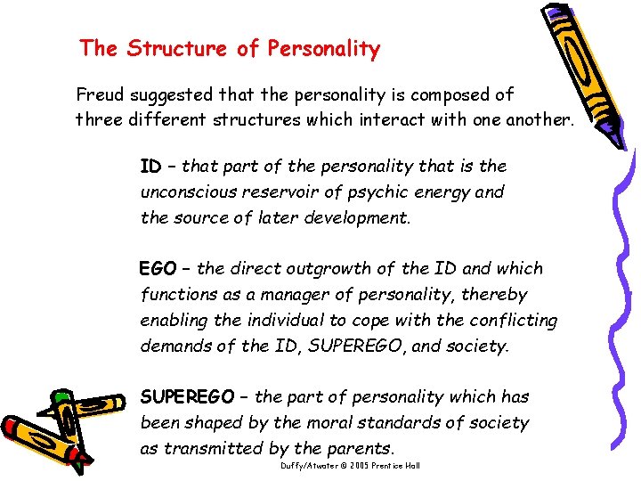 The Structure of Personality Freud suggested that the personality is composed of three different