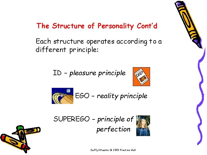 The Structure of Personality Cont’d Each structure operates according to a different principle: ID