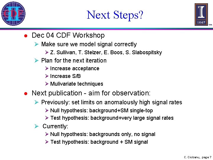 Next Steps? l Dec 04 CDF Workshop Ø Make sure we model signal correctly