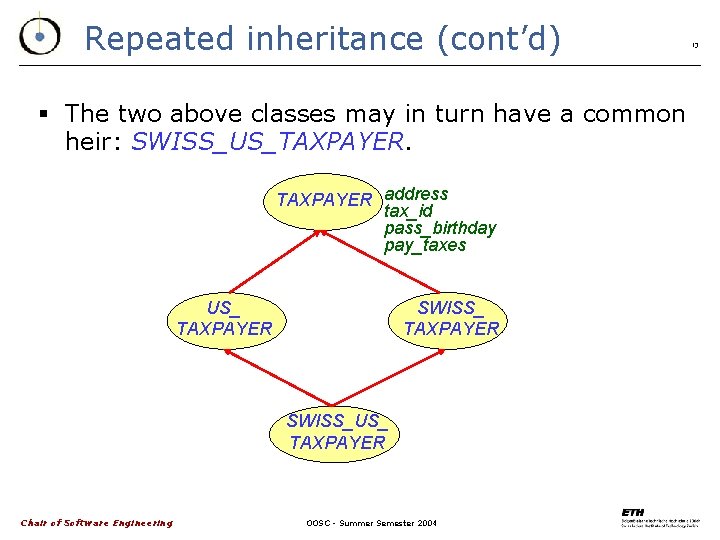 Repeated inheritance (cont’d) § The two above classes may in turn have a common