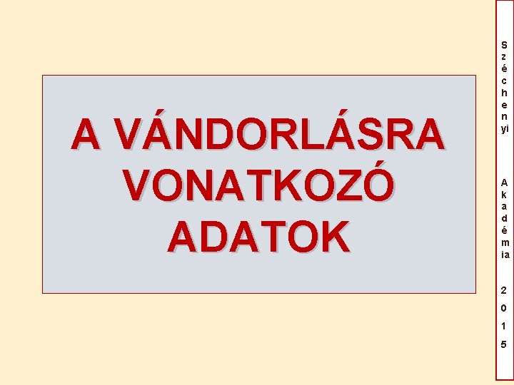 A VÁNDORLÁSRA VONATKOZÓ ADATOK S z é c h e n yi A k A VÁNDORLÁSRA VONATKOZÓ ADATOK S z é c h e n yi A k