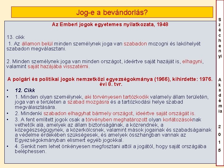 Jog-e a bevándorlás? Az Emberi jogok egyetemes nyilatkozata, 1948 13. cikk 1. Az államon Jog-e a bevándorlás? Az Emberi jogok egyetemes nyilatkozata, 1948 13. cikk 1. Az államon