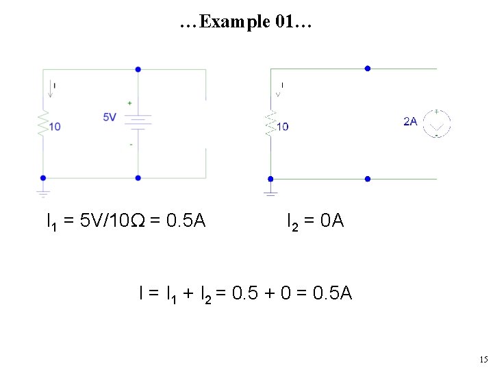 …Example 01… I 1 = 5 V/10Ω = 0. 5 A I 2 =