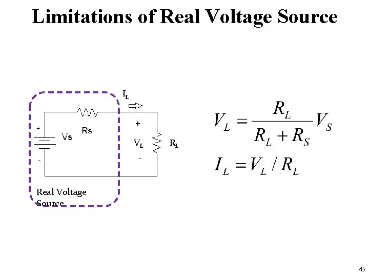 Limitations of Real Voltage Source IL VL RL Real Voltage Source 45 