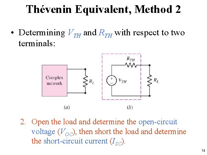 Thévenin Equivalent, Method 2 • Determining VTH and RTH with respect to two terminals: