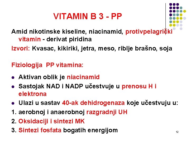 VITAMIN B 3 - PP Amid nikotinske kiseline, niacinamid, protivpelagrički vitamin - derivat piridina