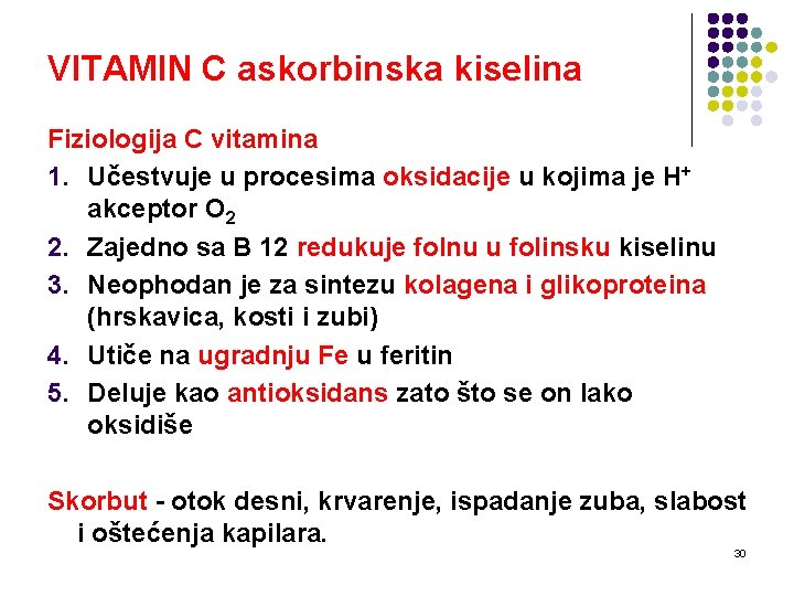 VITAMIN C askorbinska kiselina Fiziologija C vitamina 1. Učestvuje u procesima oksidacije u kojima
